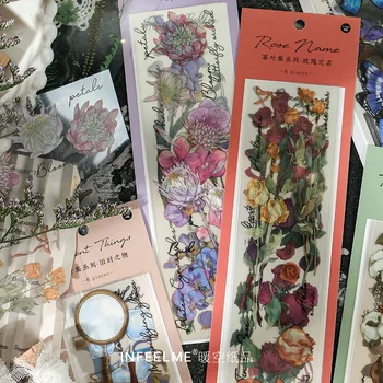 6 db/sok Fű, levél beállított sorozat Dekoratív Aranyos virág PET Matricák Scrapbooking DIY Napló Album Stick Felkínálja