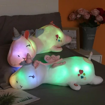60cm Aranyos Izzó Egyszarvú Plüss Játékok Aranyos LED Világító Párnával Kitömött Állatok Puha Játék Unicorn Babák Játékok Lányoknak Ajándék