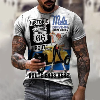 66 Amerikai Road Stílusú póló 3d Nyomtatás-Férfi, Női Sportruházat Harajuku Divat póló Férfi Túlméretezett póló, Alkalmi