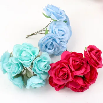 6db DIY Party Dekoráció Vintage Mesterséges Selyem Virágok Kis Rose Esküvői Hamis Virág Fesztivál Kellékek lakberendezés Csokor