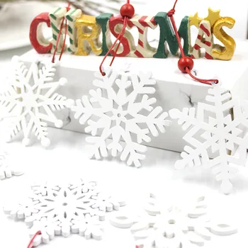 6db Fehér, Piros, Fából készült Hópelyhek Díszek, Karácsonyi Dekoráció, Otthon Navidad Fa Decoracion Fagyasztott Party Kellékek Esküvő