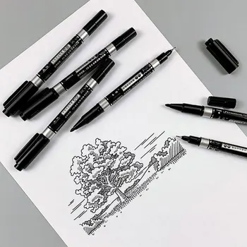 8db Meghatározott kétfejes Művészet Festék Jelölő Fineliner Pen 0,5 mm 1mm Tipp Office Iskola Aláírás Írás Képregény Rajz, Finom Vonal