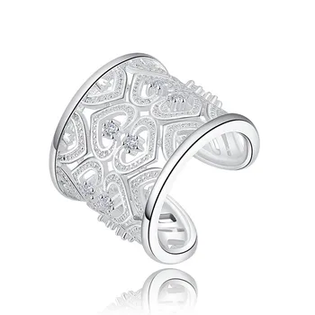 925 Sterling Ezüst Gyűrű AAA Cirkon Üreges Szív alakú Nyitott Gyűrű Nő Férfi Divat Parti Ékszer Pár Ajándék