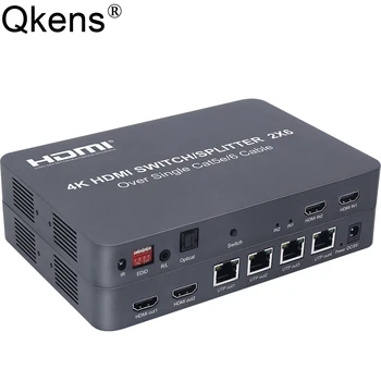 A 4K 4 Csatorna RJ45 CAT6 Ethernet Kábel Hosszabbító HDMI Extender 100M 2x6 HDMI Video Switch Splitter Adó 2 Bemenet 6 Kimenet