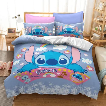 A Disney Új lilo öltés ágyneműgarnitúra egyetlen dupla iker teljes királynő king size rajzfilm lányok ágytakaró párnák szoba dekoráció