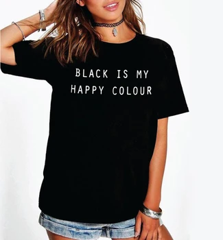 A fekete A Vidám, Színes, Nyomtatott Póló Femme Nyári Rövid Ujjú O-neck póló Női Pamut Laza Fekete-Fehér Tshirt Nők