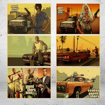 A Grand Theft Auto V a Játékot Art Retro Plakát Nyomtatott GTA 5 Fali Poszterek Szoba Díszítő Festés Haza Művészet