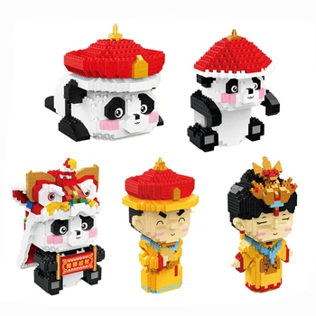 A kínai Bíróság Panda Micro építőkövei Császár Császárné 3D Modell Gyémánt Mini Tégla Számok Játékok Gyerekeknek Karácsonyi Ajándék