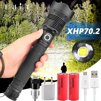 A Legerősebb LED-es Zseblámpa XLamp XHP70.2 USB Nagyítható 3 mód Fáklya XHP70 XHP50 18650 26650 Újratölthető Akkumulátorral Zseblámpa