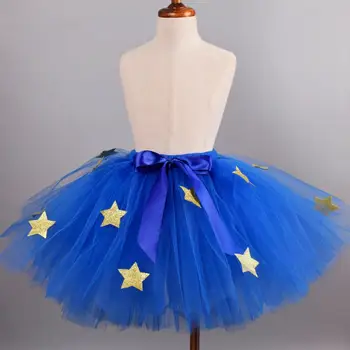 A lányok Bolyhos Tütü Szoknya Royal Kék w Arany Csillogó Csillagok, Szülinapi Parti Szoknya Lány Nyári Szoknya Tánc Gyerekek Halloween Jelmez