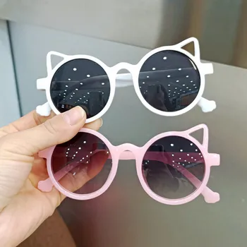 A macska Fülei Divat Kerek Keret Gyermek Napszemüveg 2021 Új Trend Személyiség Szemüveg Anti-uv Aranyos Gyerekek napszemüvegek