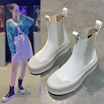 A nők Chelsea Boots 2021 Új Divat Fehér Bőr Boka Csizma Női Fekete Punk Gótikus Platform Csizma Női Luxus Designer
