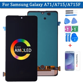 A Super Amoled kijelző Samsung Galaxy A71 2020 A715 LCD Kijelző érintőképernyő Digitalizáló Közgyűlés SM-A715F/DS SM-A715F/DSN