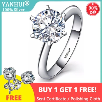 A Tanúsítvány Luxus 18K Fehér Arany Gyűrű, Felső 2.0 ct Szoliter Gyémánt Cirkónia Esküvői Eljegyzési gyűrű Ingyen Kap Fülbevaló