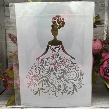 A4 29cm Mandala Menyasszony Ruha a Lány DIY Rétegződés Stencil Festmény Scrapbook Színezés Dombornyomás Album Díszítő Sablon