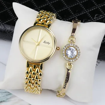 Aishy Nők Watch karkötő óra beállítása 2020 Egyszerű Női Quartz Óra Karóra Ajándék Lady számát Kereszt tárcsa
