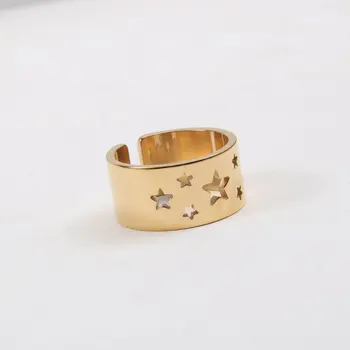ALLNEWME koreai Japán Üreges Ki Csillag Vaskos Gyűrűk Női Arany Színű Titán, Acél, Széles, Állítható Nyitva Egyszerű Gyűrű Ékszer