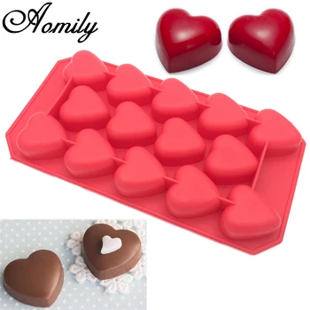 Aomily 14 Lyukak Romantikus, Szív Alakú 3D-s csokitorta Penész Bakeware Szilikon Kézzel készített Pop Candy Pudingos Muffin Fagyi Penész