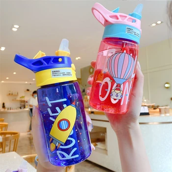Aranyos Gyerekek Üveg Vizet Szalmával Ingyenes BPA Szivárgásmentes Baba Etetés Csésze Kültéri Hordozható Gyermekek Csésze garrafa de agua