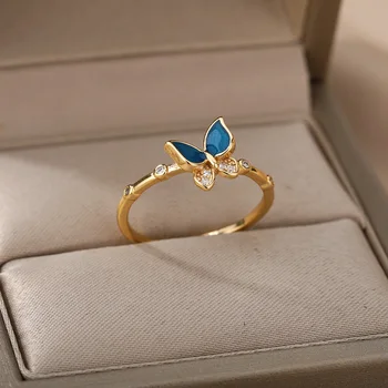 Aranyos Pillangó Gyűrű a Nők Kpop Cirkon Állat Gyűrű Kék Opál Gyűrű Bohém Nyilatkozat Lány, Kiegészítők, Ékszerek, Ajándék Whosale