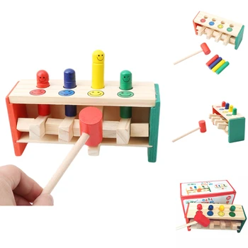 Baba Fa Játékok Kalapács Játékok +Bot Hammer Box Kisgyermekek Oktatási Puzzle Fából készült Játék Játékok Kalapálás Gyerek Játékok