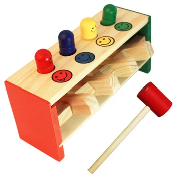 Baba Fa Kalapács Játékok +Bot Hammer Box Kisgyermekek Oktatási Puzzle Játékok Fából Készült Játék Kalapálás Padon Gyerek Játékok