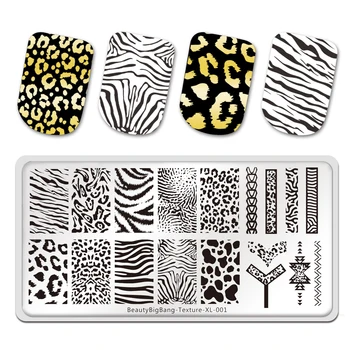 BeautyBigBang Rozsdamentes Acél Bélyegzés Lemezek Köröm Sablon Textúra, Tigris, Zebra, Leopárd mintás Állat Kép Stencil XL-001