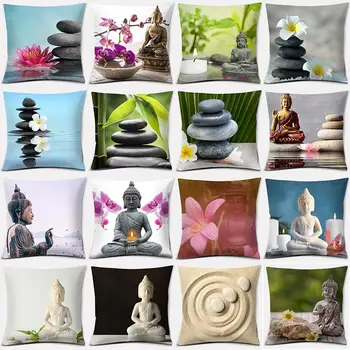 Buddha Zen Stone Virág Sorozat Párna Ajándék Otthoni Irodai Dekoráció Párna Hálószoba Kanapé Autó Párnahuzat