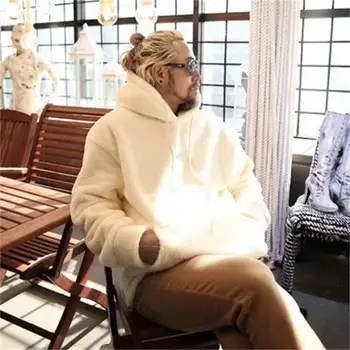 ByTheR férfi téli meleg koreai edition szilárd színű kapucnis plüss laza divat kapucnis