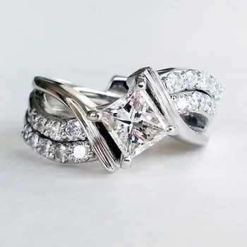 CAOSHI Trendi Sodrott Ezüst Színű Gyűrű a Nők Népszerű Briliáns, Négyzet Cirkónia Kő Finom, Esküvői Gyűrű, Nagykereskedelmi
