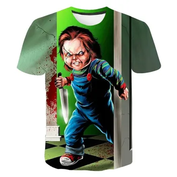 Chucky Baba Halloween Horror, 3D-s pólók Férfi Kreatív Pamut Póló O-Nyakú, Rövid Ujjú Póló Plus Size Szülő-gyermek ruha