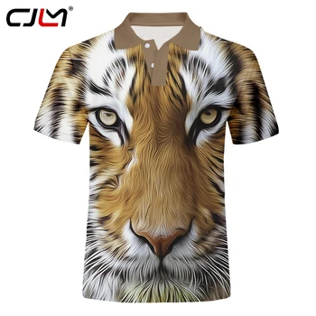 CJLM Márka Magas Minőségű Felsők Pólók Férfi Pólók Személyiség Férfi Póló 3D Állat-Tigris Galléros Férfi Póló