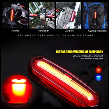 COB LED-es Kerékpár Hátsó Lámpa Vízálló Lovaglás Hátsó Lámpa tömegeket USB Újratölthető MTB Biztonsági Figyelmeztető Lámpa Kerékpár hátsó Lámpa