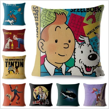 Comic Adventures Of Tintin Nyomtatás Párnát Esetben Textil Párnahuzat Ágynemű Párna Esetben Kanapé Lakberendezés Érdekesség Cojín Cojines