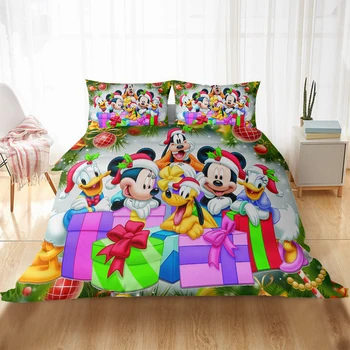 Disney Christmas Mickey Minnie Egér Ágynemű Szett Fiú Lány Felnőtt Kétágyas Teljes Királynő Király Hálószoba Dekoráció Paplanhuzat Készlet