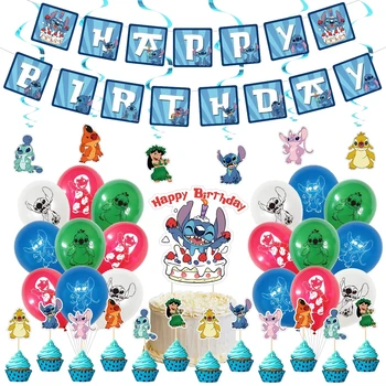 Disney Lilo & Stitch Party Kellékek Léggömb Bannerek cupcake topper Gyerekek Születésnapi Party Dekor, Baba Zuhany Eldobható Evőeszközök