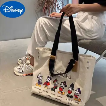 Disney Mickey Vászon Táskák Nagy kapacitású Táska Női Vad Kép Táska Divat Egy-váll Nagy Táska