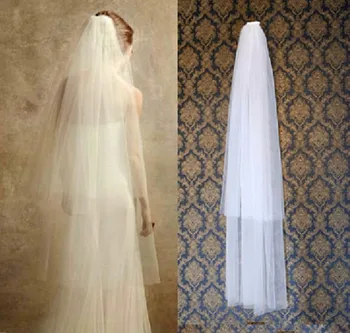 Divat Egyszerű Fehér, ivory menyasszonyi fátyol két réteg 80cm/120cm a comb fátyol, esküvői fátyol, esküvői kiegészítők
