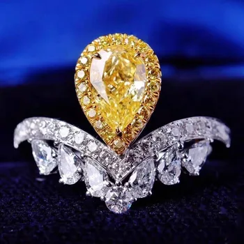 Divat Nyitó Gyűrűk Luxus Víz Csepp Sárga Kristály Cirkon Kecses Egyedi, V alakú Ékszer A Nők házassági Évforduló Ajándék