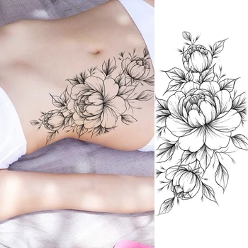 Divat Rose Ideiglenes Tetoválás Matrica A Nők Lány Body Art Festmény Kar Wasit Tetkóimat 3D Hamis Vízálló Fekete Virág Tetoválások