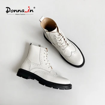 Donna-2021-ben Új, Őszi, Téli Fehér Martin Csizma Női Pattanásos Cipzár Belső Puha Gumi Talp Luxus Borjúbőr Női félcipő