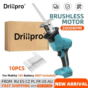 Drillpro 3000rpm Brushless orrfűrész Elektromos Fűrész 10db fűrészlap, Fém, Fa, Vágó Gép Makita 18V Akkumulátor