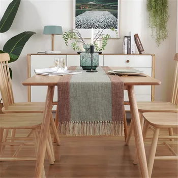 Dupla rétegű, Pamut, Vászon Tassel Terítő Magas minőségű, egyszínű, Varrás asztali Futó, illetve Alátét Készlet Modern Asztalok