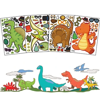 Egy Dinoszaurusz Matrica Gyerekeknek, Születésnapi Party Ajándék DIY Puzzle Játékok, Állat Matricák a Kisgyermekek Gyerekek 3+ Összerakni a Kirakós Játékok