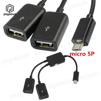 Egy Pont Két Tápegység USB HUB 2.0 Micro 5P Dugó Férfi Dupla Női Port Adapter Kábel, OTG Átalakító