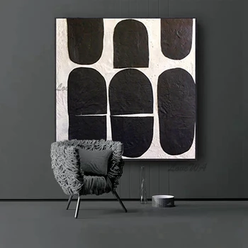 Egyszerű Absztrakt Festmény, Fekete, Fehér, Modern Kép Nappali Szerződött Design Kézzel festett Fal Művészet Nem Bekeretezett