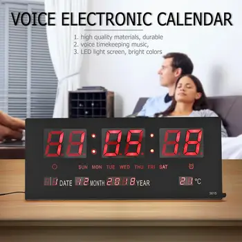 Elektronikus Hang, a Zene Örök Naptár USB Digitális Kijelző a Hőmérséklet Ébresztőóra EU Plug Nagy Asztal, Asztali Órák LED
