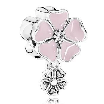 Eredeti 925 Sterling Ezüst Gyöngy Pink Zománc Plum Blossom String Gyöngyök Illik Pandor Női Karkötő & Nyaklánc Diy Ékszerek