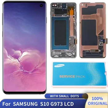 Eredeti Samsung AMOLED S10 G973 SM-G9730 G973F/DS G973U érintőképernyő Digitalizáló Galaxy S10 LCD Kijelző Közgyűlés Pontok