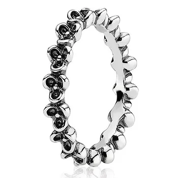Eredeti Virágos Kapcsolódó Virág Fekete Zománc Gyűrűk Nők 925 Sterling Gyűrű Fél Ajándék, Pandora Ékszer